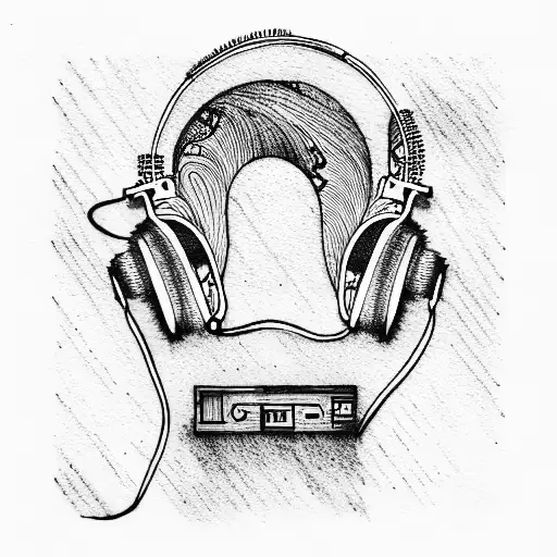 audio cassette and headphones tattoo design idea