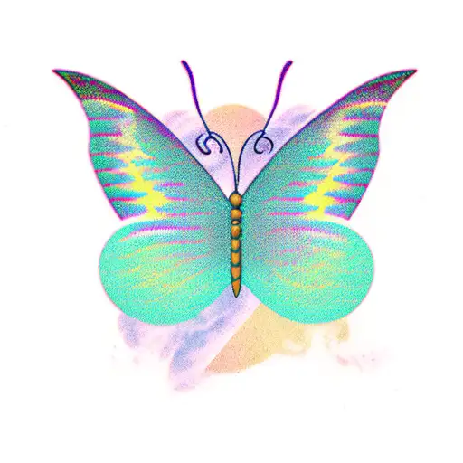 purple and teal semicolon butterfly  tattoo design idea