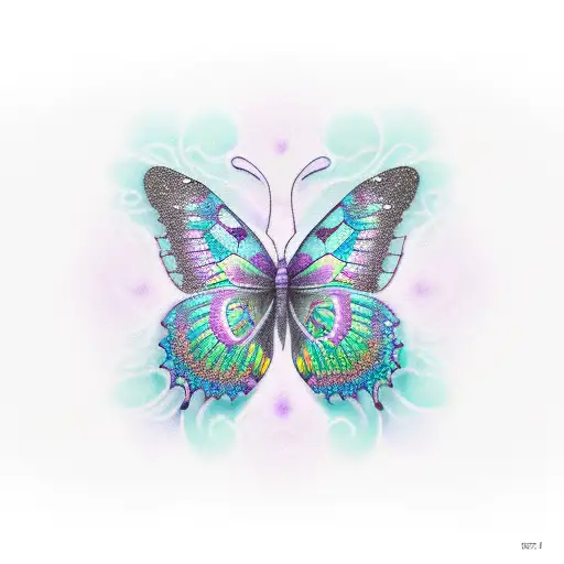 purple and teal semicolon butterfly  tattoo design idea