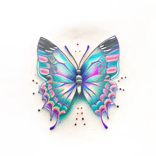 purple and teal semicolon butterfly  tattoo design idea