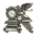 lion, capricorn, clock, live in the moment, books, stairway to heaven tattoo design idea
