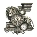 lion, capricorn, clock, live in the moment, books, stairway to heaven tattoo design idea