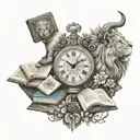 lion, Capricorn, clock, book, stairway to heaven, live in the moment, June, Nash  tattoo design idea