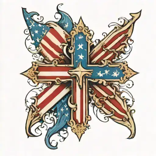 cross below is american flag downward spiral tattoo design idea