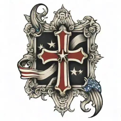 cross below is american flag intertwined tattoo design idea