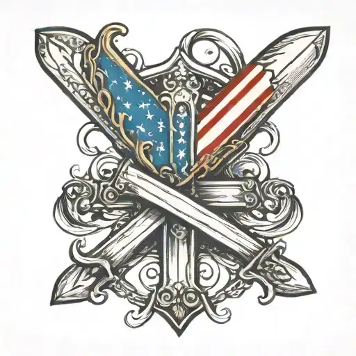 Cross, american flag and chef knives crossed tattoo design idea