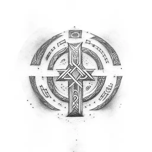 Bind Rune Elder Futhark Tiwaz, Eihwaz, Algiz, Thurisaz tattoo design idea
