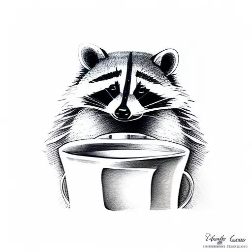 raccoon with checkered shirt and cup tattoo design idea