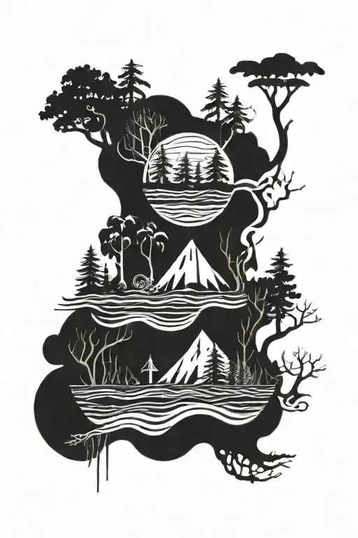 Sea, forest, miner tattoo design idea