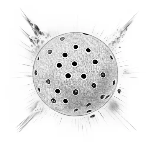 A black-grey design of a Pokeball breaking apart to reveal a burst of colorful energy tattoo design idea