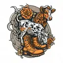 Tattoo that incorporates cows, boots and aerospace mechanics tattoo design idea