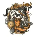 Tattoo that incorporates cows, boots and aerospace mechanics tattoo design idea
