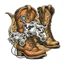 Tattoo that incorporates cows, boots and aerospace mechanics tattoo design idea