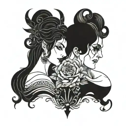 Hades and Persephone holding facing each other tattoo design idea