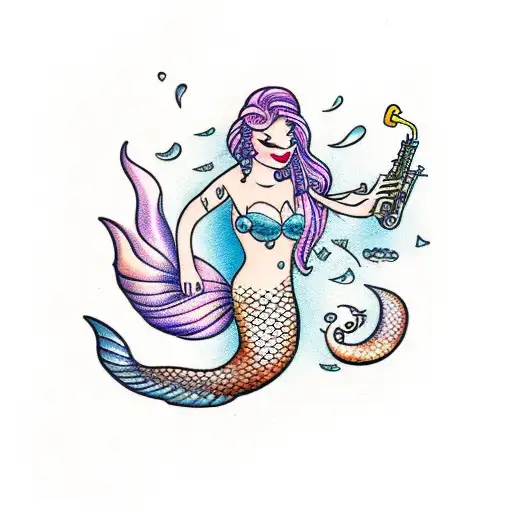 mermaid playing saxophone tattoo design idea