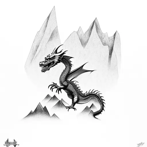Dragon with mountains  tattoo design idea