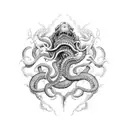 kraken sea monster and battleship sleeve tattoo tattoo design idea