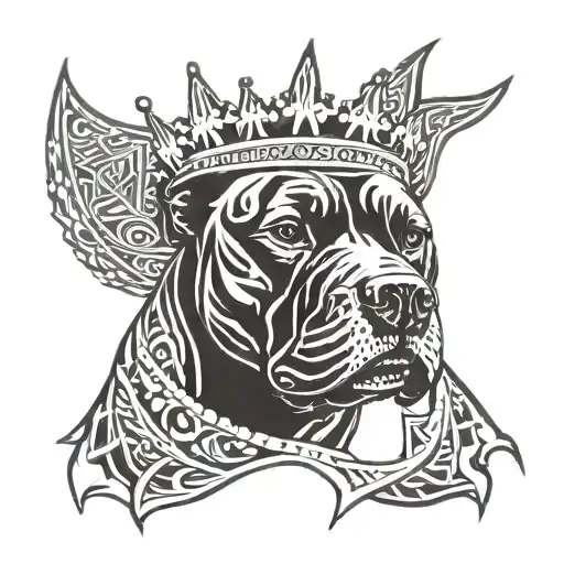 a black Pitbull face wearing a crown looking serious  tattoo design idea