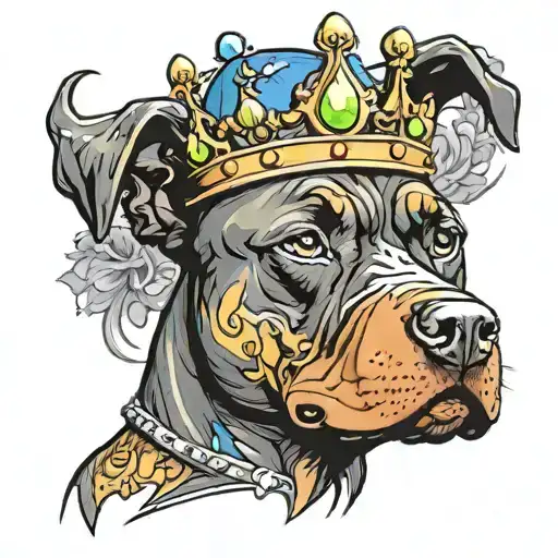 a black Pitbull face wearing a crown looking serious  tattoo design idea