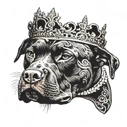 a black Pitbull face wearing a crown looking serious  tattoo design idea