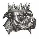 a black Pitbull face wearing a crown looking serious  tattoo design idea