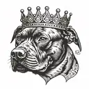 a black Pitbull face wearing a crown looking serious  tattoo design idea