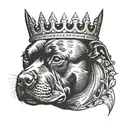a black Pitbull face wearing a crown looking serious  tattoo design idea