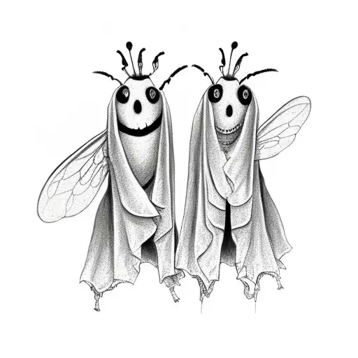 two bees dressed as ghosts  tattoo design idea