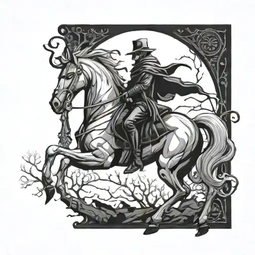 Headless horseman in a surreal art gallery setting tattoo design idea