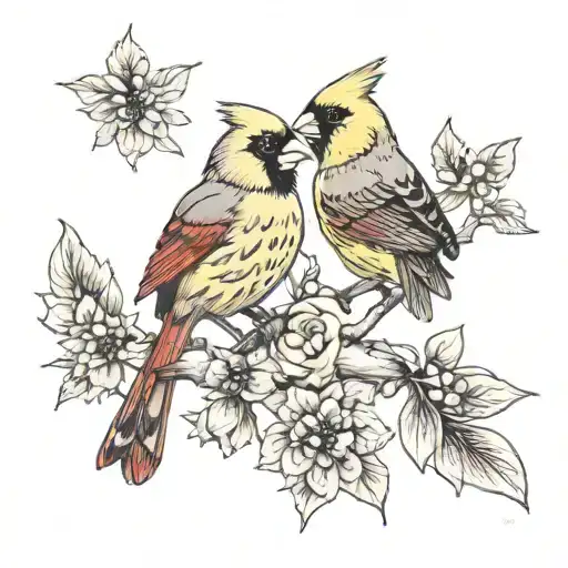 red cardinal and yellow gold finch tattoo design idea