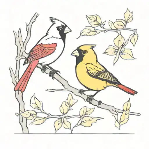 red cardinal and yellow gold finch tattoo design idea