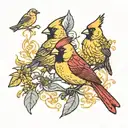 red cardinal and yellow gold finch tattoo design idea