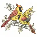 red cardinal and yellow gold finch tattoo design idea