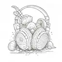 A pair of headphones with seashells and sand inside, creating a unique audio beach vibe tattoo design idea