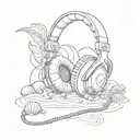 A pair of headphones with seashells and sand inside, creating a unique audio beach vibe tattoo design idea