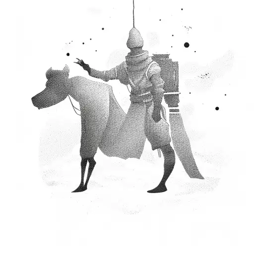 feature a silhouette of a figure, wearing baggy clothes The figure is standing alone on a small planet tattoo design idea