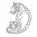 tiger, tiger cub and snake tattoo design idea