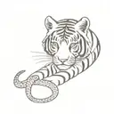 tiger, tiger cub and snake tattoo design idea