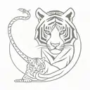 tiger, tiger cub and snake tattoo design idea