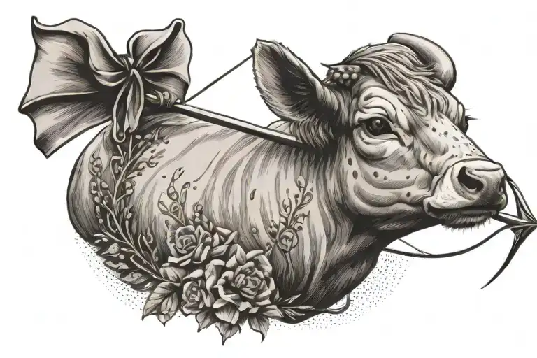 calf with bow and arrow tattoo design idea