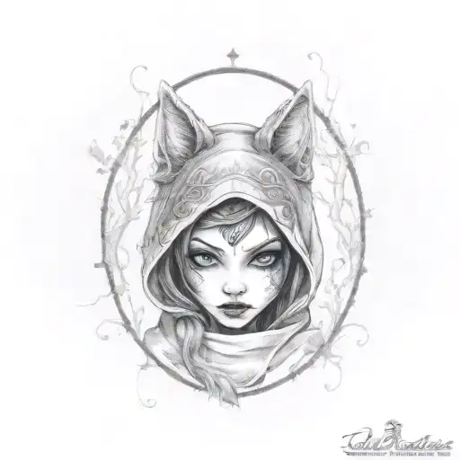 Little red riding hood girl, skinwalker, sexy, dark, goth, tattoo, shading tattoo tattoo design idea