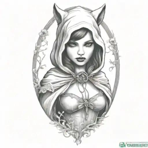 Little red riding hood girl, skinwalker, sexy, dark, goth, tattoo, shading tattoo tattoo design idea