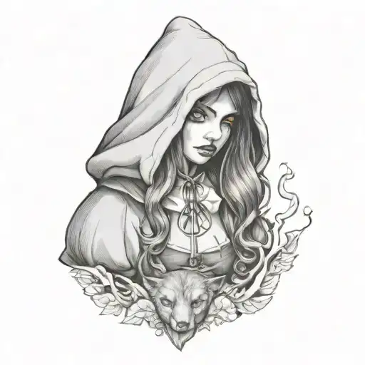 Little red riding hood girl, skinwalker, sexy, dark, goth, tattoo, shading tattoo tattoo design idea
