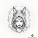 Sexy, Little red riding hood girl, exposing the top of her chest, skinwalker, creepy, dark, goth, tattoo, shading tattoo tattoo design idea