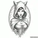 Little red riding hood girl, skinwalker, sexy, dark, goth, tattoo, shading tattoo tattoo design idea
