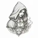 Little red riding hood girl, skinwalker, sexy, dark, goth, tattoo, shading tattoo tattoo design idea