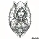 Little red riding hood girl, skinwalker, sexy, dark, goth, tattoo, shading tattoo tattoo design idea