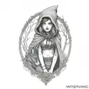 Little red riding hood girl, skinwalker, sexy, dark, goth, tattoo, shading tattoo tattoo design idea