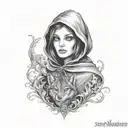 Little red riding hood girl, skinwalker, sexy, dark, goth, tattoo, shading tattoo tattoo design idea