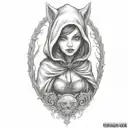 Little red riding hood girl, skinwalker, sexy, dark, goth, tattoo, shading tattoo tattoo design idea